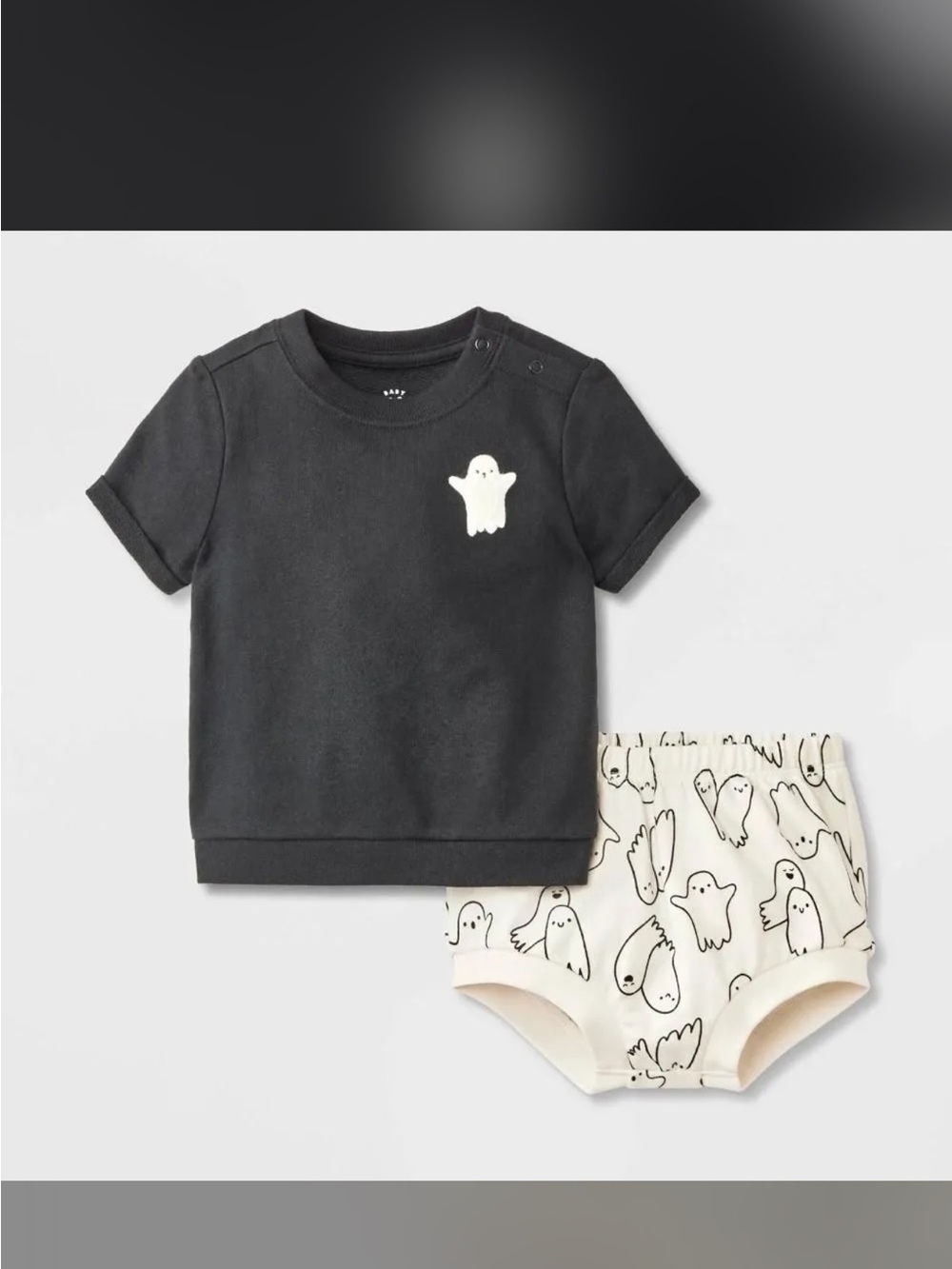 Unisex Black & Cream Ghost Print Baby Tee and Bloomer Set